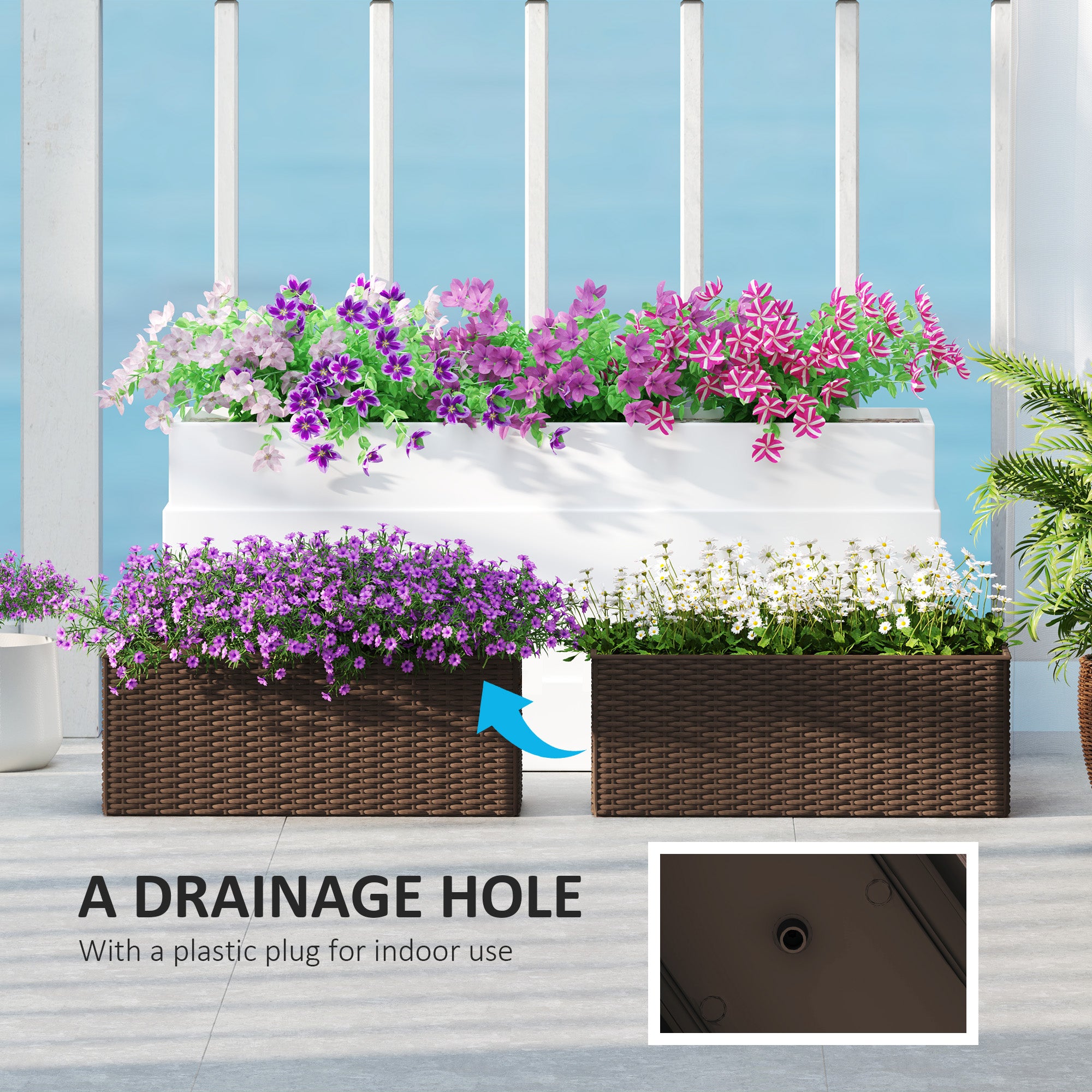 garden planter hanging over balcony railings Outsunny Self-Watering Railing Planter Box, 20" Garden Pots Set