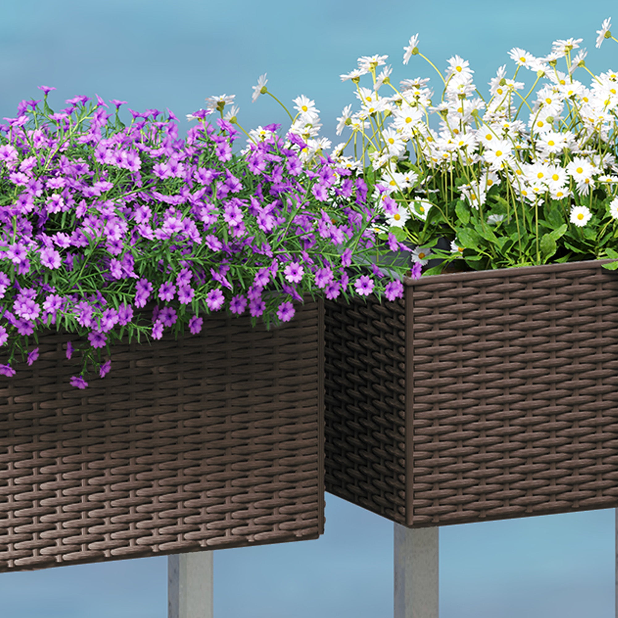 planter box to hang on fence Outsunny Self-Watering Railing Planter Box, 20" Garden Pots Set