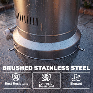 Gas Patio Heater, 13 kW Stainless Steel Portable Propane Outdoor Heater with Stepless Heat Control, Pulse Ignition, Protective Mesh, Tip-over Protection, 2 Wheels for Garden, Silver