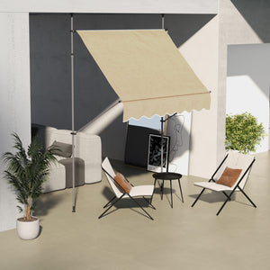 Manual Retractable Awning, 79" Non-Screw Patio Sun Shade Shelter with Support Pole Stand and UV Resistant Fabric for Window, Door, Porch, Deck, Beige