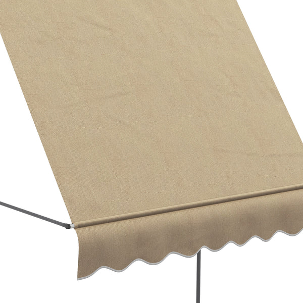 Manual Retractable Awning, 79" Non-Screw Patio Sun Shade Shelter with Support Pole Stand and UV Resistant Fabric for Window, Door, Porch, Deck, Beige