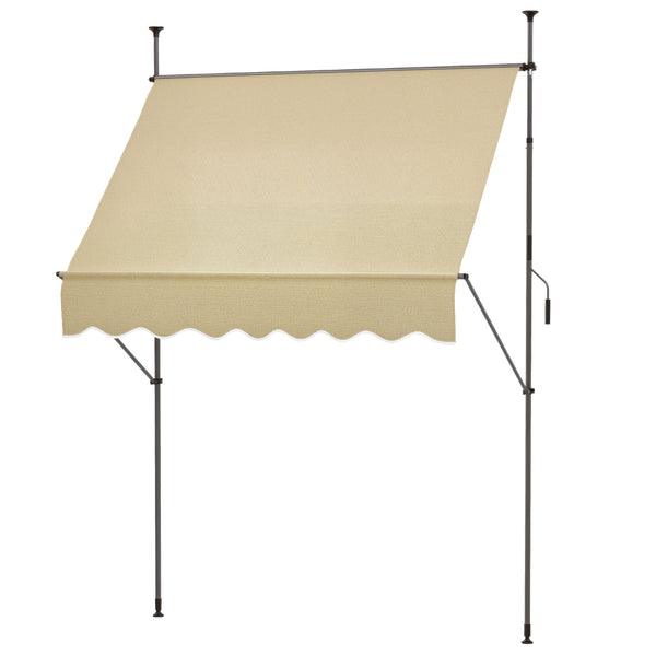 Manual Retractable Awning, 79" Non-Screw Patio Sun Shade Shelter with Support Pole Stand and UV Resistant Fabric for Window, Door, Porch, Deck, Beige