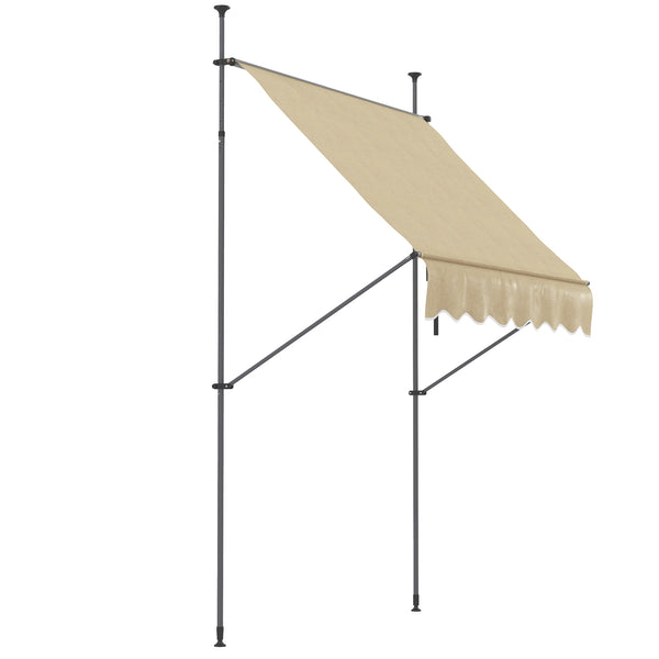 Manual Retractable Awning, 79" Non-Screw Patio Sun Shade Shelter with Support Pole Stand and UV Resistant Fabric for Window, Door, Porch, Deck, Beige