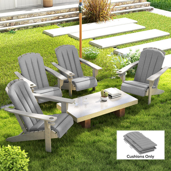 Adirondack Chair Cushion Set of 4, Outdoor Chair Cushions with Ties, 25D High-Density Foam, High Back Patio Chair Cushions, Fade Resistant for Patio Furniture, 49" x 20" x 2", Gray