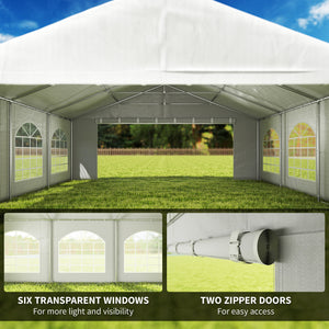 20' x 20' Heavy Duty Party Tent & Carport with Removable Sidewalls and Double Doors, Large Canopy Tent, Sun Shade Shelter, for Parties, Wedding, Outdoor Events, BBQ, White
