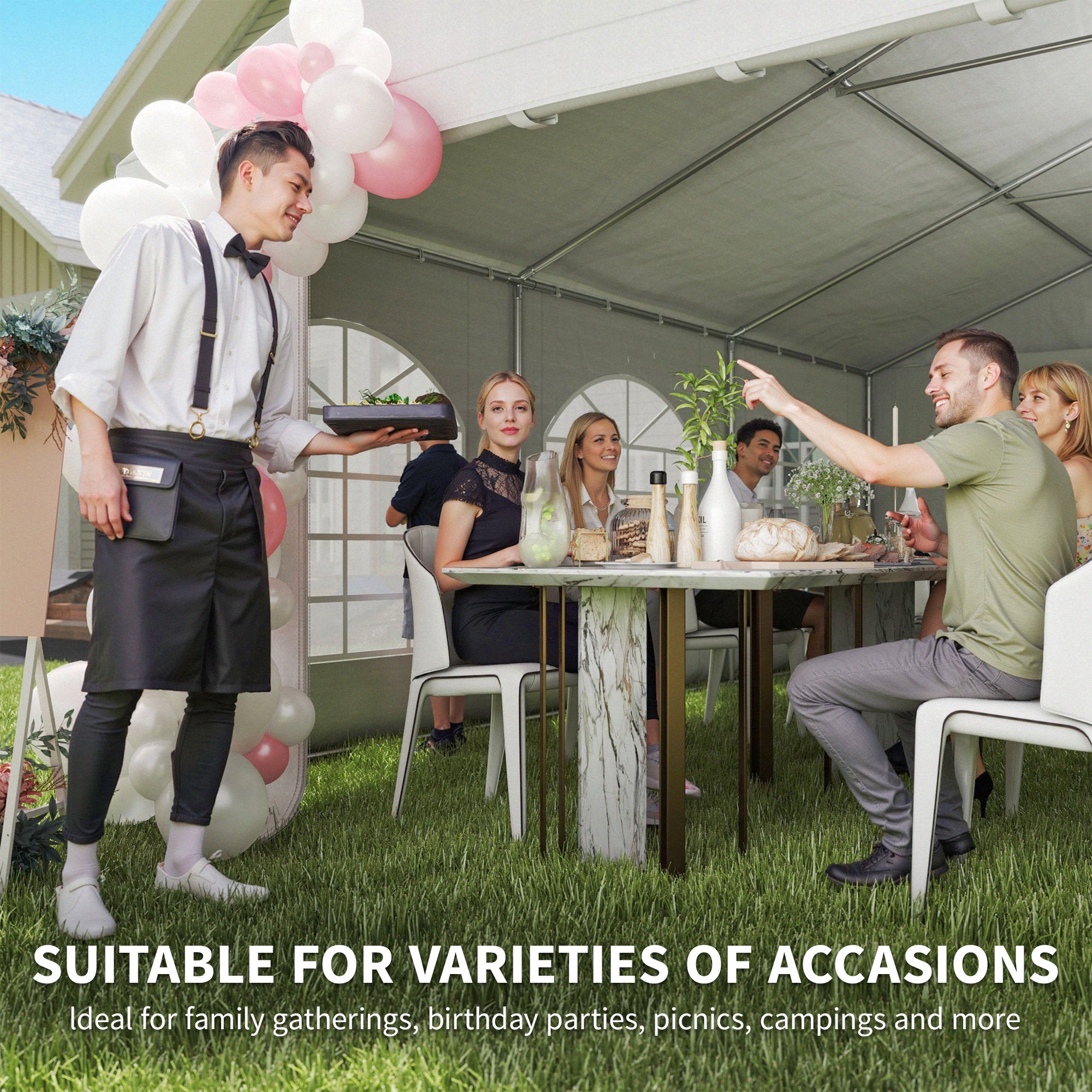 20x20 patio umbrella Outsunny 20' x 20' Heavy-duty Large Wedding Tent, Outdoor Carport Garage Party Tent, Patio Gazebo Canopy with Sidewall, White