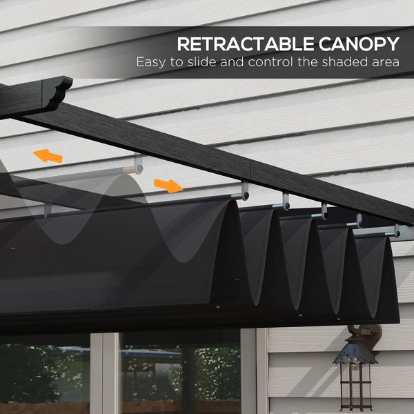 Outsunny 10' x 13' Retractable Pergola Canopy, Wood Grain Aluminum Pergola, Outdoor Sun Shade Shelter for Grill, Garden, Patio, Backyard, Deck, Gray