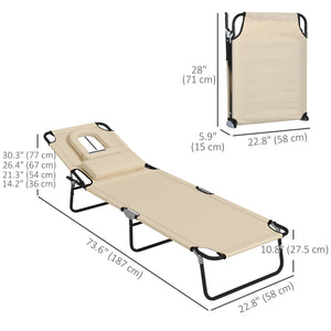 2PCS Adjustable Outdoor Lounge Chair, Garden Folding Chaise Lounge with Face Hole Reclining Tanning Chair Seat, Folding Camping Beach Lounging Bed w/ Head Support, Beige