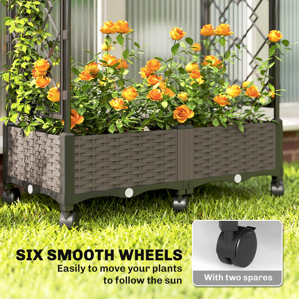 Raised Garden Bed with Arch Trellis, Raised Bed for Garden on Wheels with Side Trellis, Self Watering Outdoor Planter Box for Climbing Plants, Flowers, Herbs