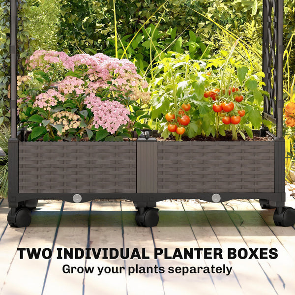 Raised Garden Bed with Arch Trellis, Raised Bed for Garden on Wheels with Side Trellis, Self Watering Outdoor Planter Box for Climbing Plants, Flowers, Herbs