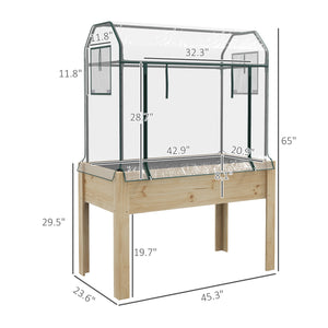 Raised Garden Bed with Plastic Greenhouse Cover and Bed Liner, Outdoor Elevated Wood Planter Box for Herbs and Vegetables, Use for Patio, Backyard, Balcony, 45 x 24 x 65 inch, Natural