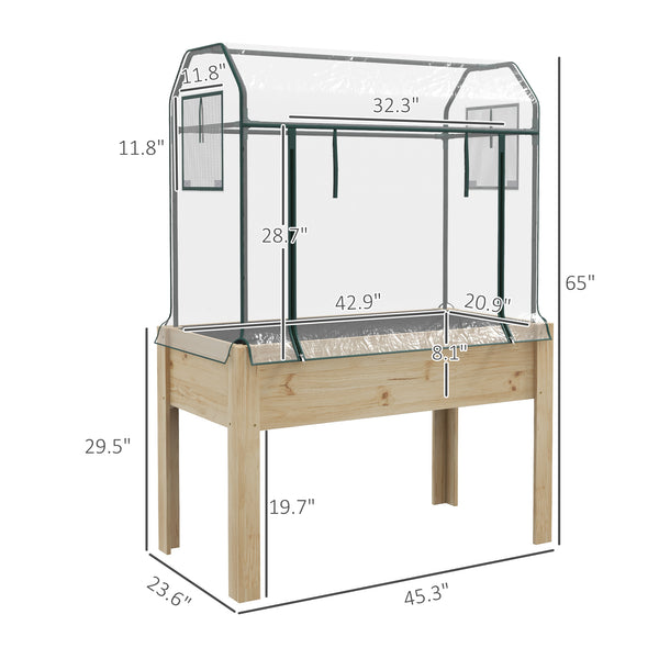 Raised Garden Bed with Plastic Greenhouse Cover and Bed Liner, Outdoor Elevated Wood Planter Box for Herbs and Vegetables, Use for Patio, Backyard, Balcony, 45 x 24 x 65 inch, Natural