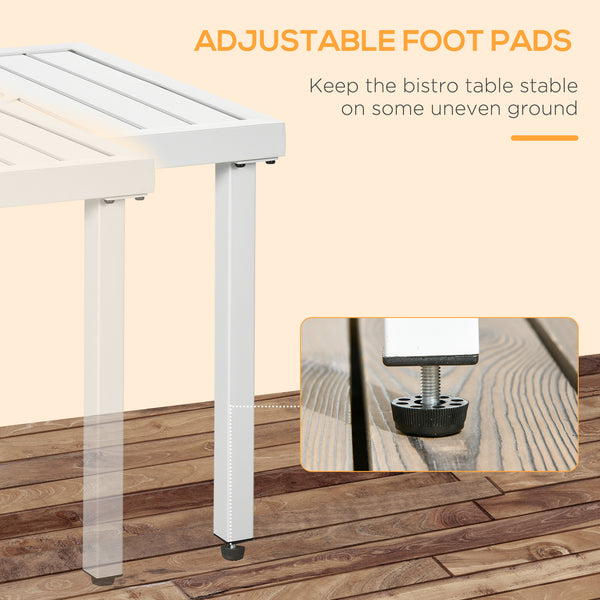 Garden Side Table, 51x51cm Square Patio Coffee Table with Umbrella Hole, End Table with Steel Frame for Balcony, White