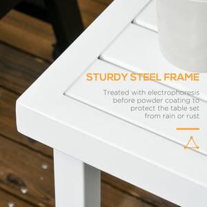 Garden Side Table, 51x51cm Square Patio Coffee Table with Umbrella Hole, End Table with Steel Frame for Balcony, White