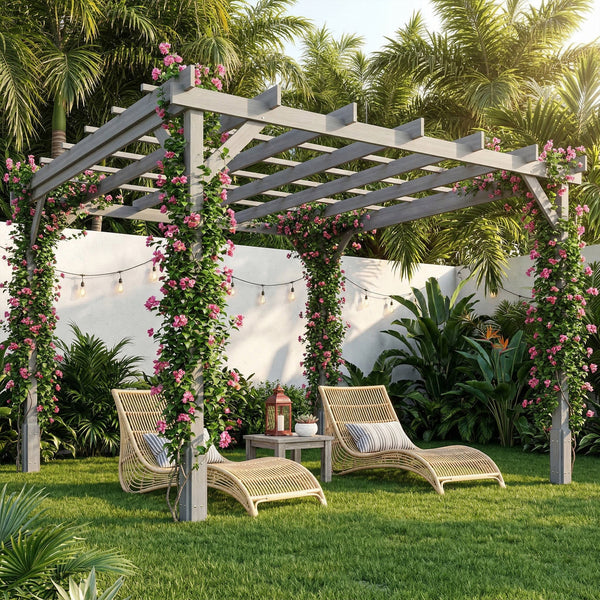 3 x 3 m Wooden Pergola Kit, Decorative Garden Gazebo Shelter with Stable Structure for Climbing Vines, Flowers, Grey