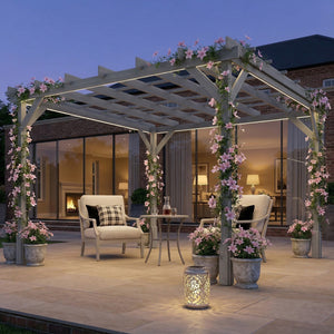 3 x 3 m Wooden Pergola Kit, Decorative Garden Gazebo Shelter with Stable Structure for Climbing Vines, Flowers, Grey