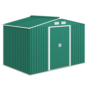 9' x 6' Garden Storage Shed with Foundation Kit, Metal Tool Storage House with Double Doors for Outdoor Patio Yard, Green