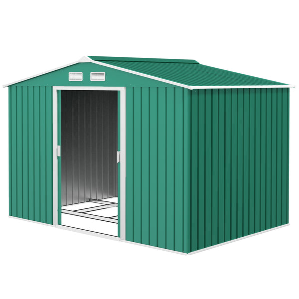 9' x 6' Garden Storage Shed with Foundation Kit, Metal Tool Storage House with Double Doors for Outdoor Patio Yard, Green