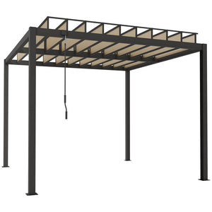 3 x 3 m Louvered Pergola with Adjustable PC Louvred Roof, Aluminium Frame, Patio Gazebo Pergola Canopy with Drainage Gutters, Handle, Expansion Screws for Garden Outdoor, Coffee