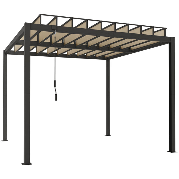 3 x 3 m Louvered Pergola with Adjustable PC Louvred Roof, Aluminium Frame, Patio Gazebo Pergola Canopy with Drainage Gutters, Handle, Expansion Screws for Garden Outdoor, Coffee