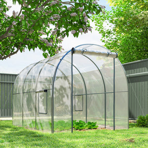 3 x 2 x 2 m Polytunnel Greenhouse with Roll-up Door and Mesh Window, Walk-in Grow House Tent with Plastic Cover and Steel Frame, Clear