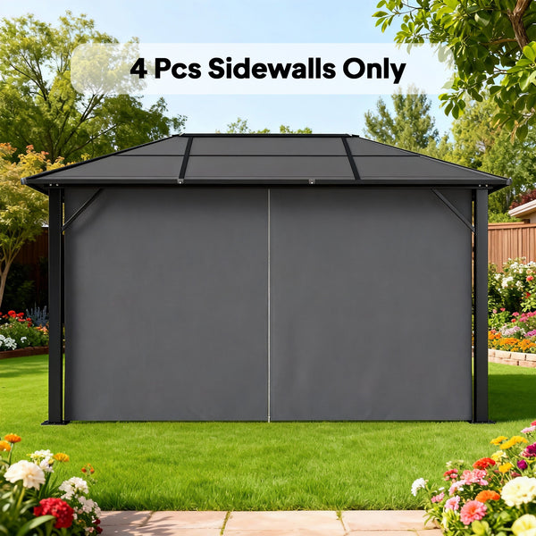 10' x 13' Universal Gazebo Sidewall Set with 4 Panels, Hooks/C-Rings Included for Pergolas & Cabanas, Light Grey