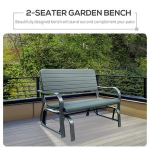 2 Seats Garden Glider Bench, Metal Frame and HDPE Swing Loveseat, Porch Rocking Glider for 2 Person with High Back and Armrest, Dark Green