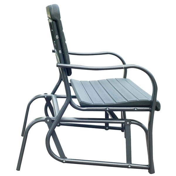 2 Seats Garden Glider Bench, Metal Frame and HDPE Swing Loveseat, Porch Rocking Glider for 2 Person with High Back and Armrest, Dark Green