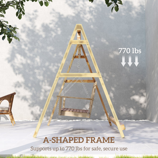 Outsunny 770lbs Porch Swing Frame, Heavy Duty A-Frame Wooden Swing Stand with Reinforced Bars, Freestanding Hanging Chair Stand Only for Porch, Lawn, Garden, Backyard