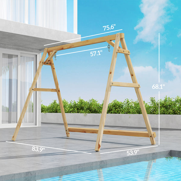 Outsunny 770lbs Porch Swing Frame, Heavy Duty A-Frame Wooden Swing Stand with Reinforced Bars, Freestanding Hanging Chair Stand Only for Porch, Lawn, Garden, Backyard