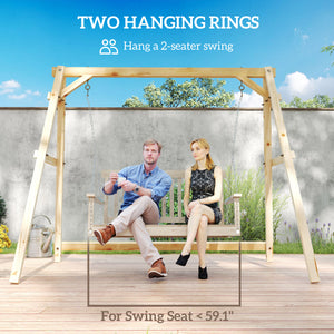 Outsunny 770lbs Porch Swing Frame, Heavy Duty A-Frame Wooden Swing Stand with Reinforced Bars, Freestanding Hanging Chair Stand Only for Porch, Lawn, Garden, Backyard