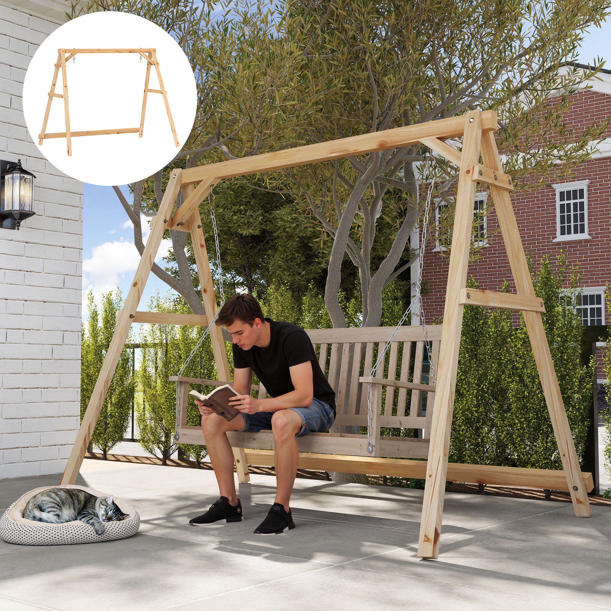 Outsunny Heavy-Duty A-Frame Swing Stand with Reinforced Bars, 770lbs  Capacity for Porch, Garden, Backyard