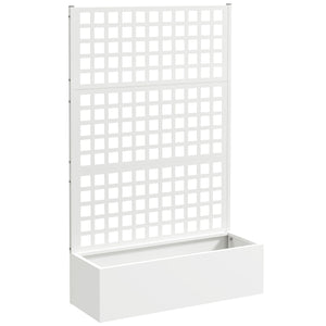 Galvanized Raised Garden Bed with Trellis, 43"x16"x70" Metal Planter Box with Drainage Holes, Outdoor Privacy Screen for Climbing Plant Vegetable Vine, White