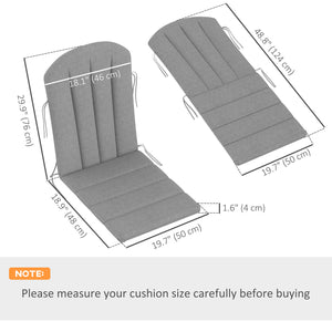 Adirondack Chair Cushion Set of 4, Outdoor Chair Cushions, High Back Patio Chair Cushions with Ties, Non-Slip Replacement Seat Cushion for Patio Furniture, Grey