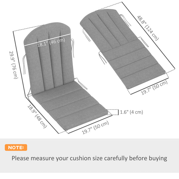 Adirondack Chair Cushion Set of 4, Outdoor Chair Cushions, High Back Patio Chair Cushions with Ties, Non-Slip Replacement Seat Cushion for Patio Furniture, Grey