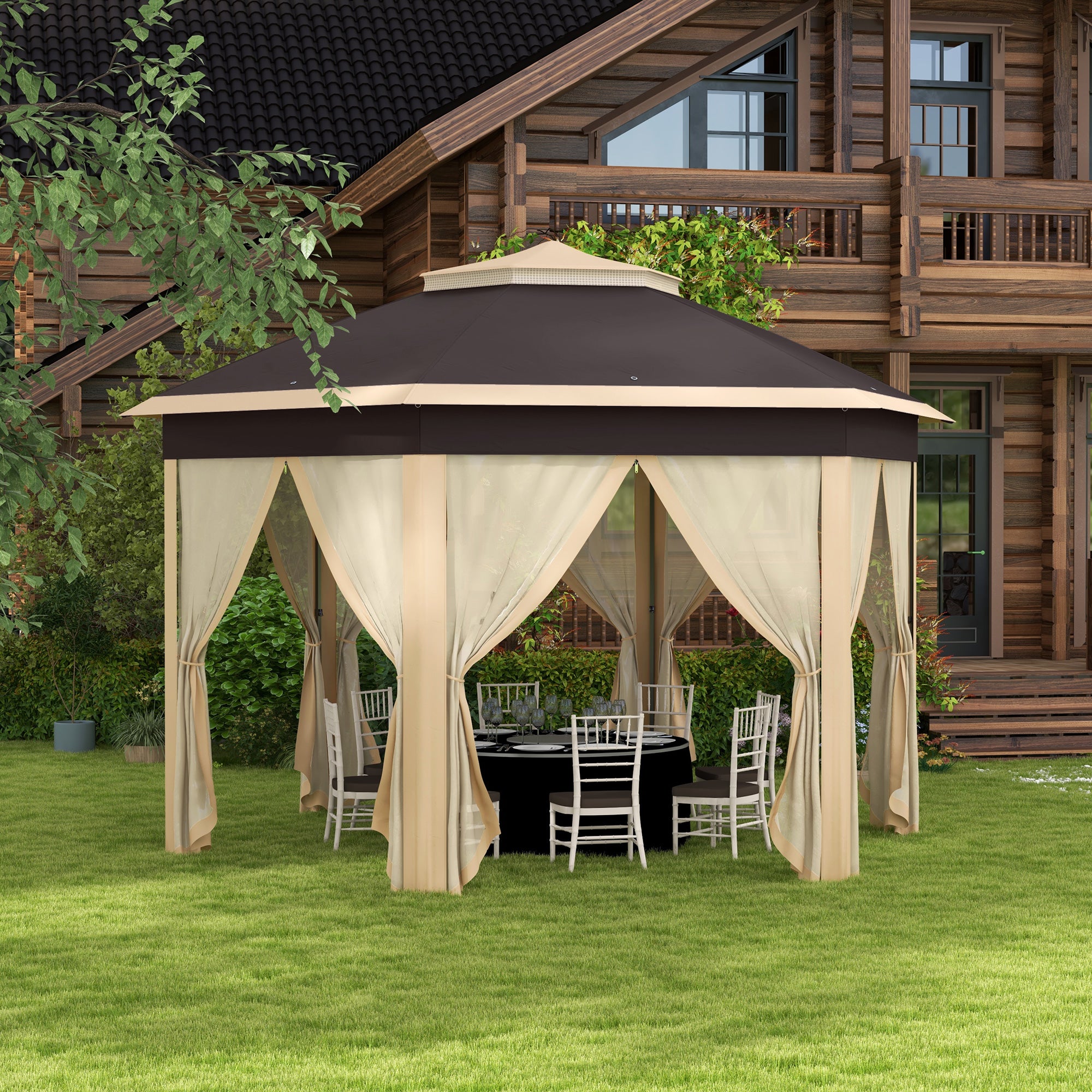 Outsunny 13' x 13' Hexagonal Pop-Up Gazebo Shelter with 6