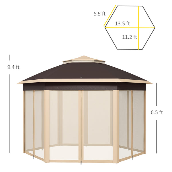 Outsunny 13' x 13' Pop Up Gazebo, Hexagonal Canopy Shelter with 6 Zippered Mesh Netting, Event Tent with Strong Steel Frame for Patio Backyard Garden Wedding Party, Beige