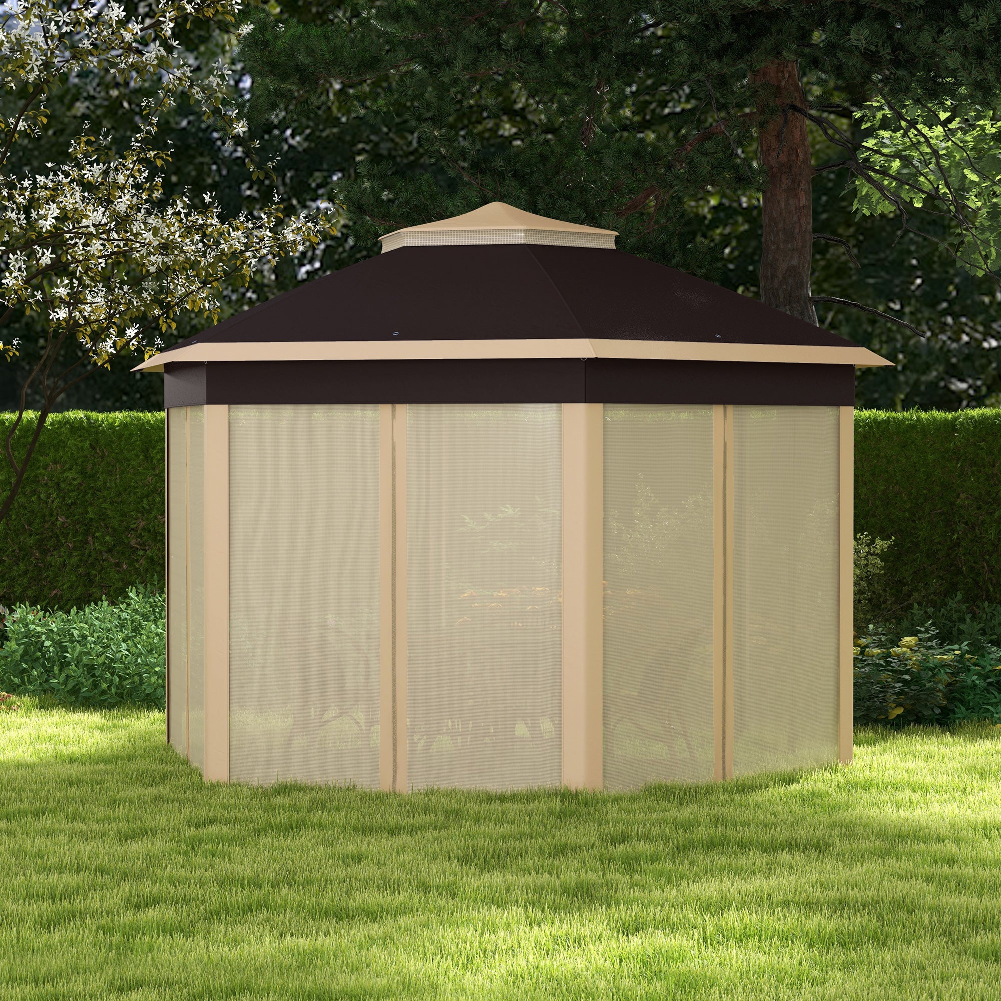 Outsunny 13' x 13' Hexagonal Pop-Up Gazebo Shelter with 6 Zippered