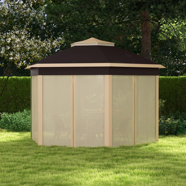 Outsunny 13' x 13' Pop Up Gazebo, Hexagonal Canopy Shelter with 6 Zippered Mesh Netting, Event Tent with Strong Steel Frame for Patio Backyard Garden Wedding Party, Beige