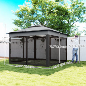 10.7 x 10.7ft Pop Up Camping Gazebo, Height Adjustable Instant Sun Shelter with UV30+ Roof Cover, Removable Mesh Curtains and Carrying Bag for Patio, Backyard, Dark Grey