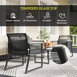 4 Pieces Rattan Garden Furniture Set, Metal Frame Outdoor Furniture Sofa Set with Cushions, Pillows & Tempered Glass Top Table, Wicker Garden Sofa for Conservatory, Patio, Charcoal Grey