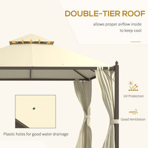 10' x 12' Steel Outdoor Patio Gazebo with Polyester Privacy Curtains, Two-Tier Roof for Air, Large Design