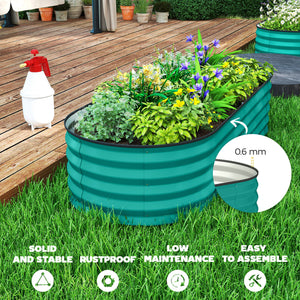 Set of 2 Raised Beds for Garden, Outdoor Galvanised Planter Box with Plant Support Stakes, Rubber Strap Edging and Bottomless for Flower, Vegetable, 150 x 60 x 30 cm, Green