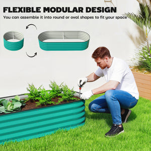 Set of 2 Raised Beds for Garden, Outdoor Galvanised Planter Box with Plant Support Stakes, Rubber Strap Edging and Bottomless for Flower, Vegetable, 150 x 60 x 30 cm, Green