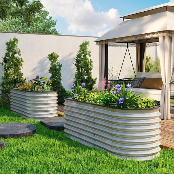 2Pcs Galvanized Raised Garden Bed, 6 x 2 x 2 ft Modular Metal Garden Beds with Rubber Strip Edging, Oval Outdoor Planter Box for Vegetables, Flowers, Herbs, Silver