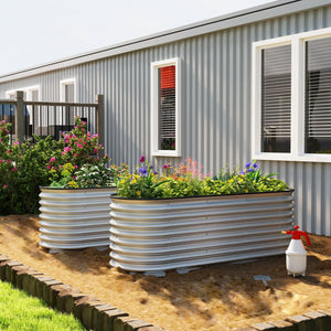 2Pcs Galvanized Raised Garden Bed, 6 x 2 x 2 ft Modular Metal Garden Beds with Rubber Strip Edging, Oval Outdoor Planter Box for Vegetables, Flowers, Herbs, Silver