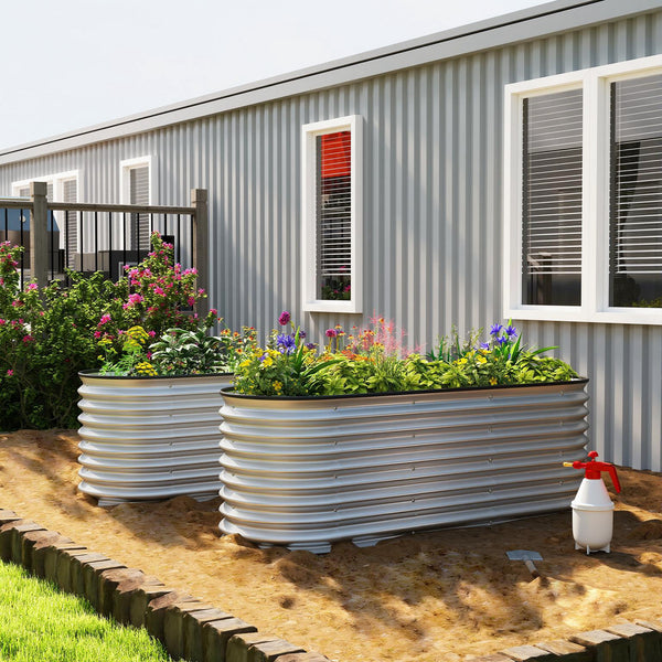 2Pcs Galvanized Raised Garden Bed, 6 x 2 x 2 ft Modular Metal Garden Beds with Rubber Strip Edging, Oval Outdoor Planter Box for Vegetables, Flowers, Herbs, Silver