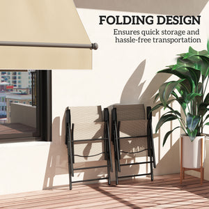 Set of 2 Folding Chair, Garden Chair Set with Breathable Mesh Back and Seat, Outdoor Camping Chairs with Armrests, Steel Frame for Deck Balcony, Brown