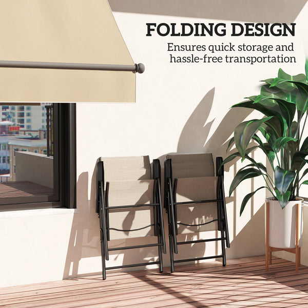 Set of 2 Folding Chair, Garden Chair Set with Breathable Mesh Back and Seat, Outdoor Camping Chairs with Armrests, Steel Frame for Deck Balcony, Brown