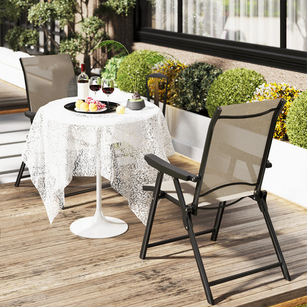 Set of 2 Folding Chair, Garden Chair Set with Breathable Mesh Back and Seat, Outdoor Camping Chairs with Armrests, Steel Frame for Deck Balcony, Brown